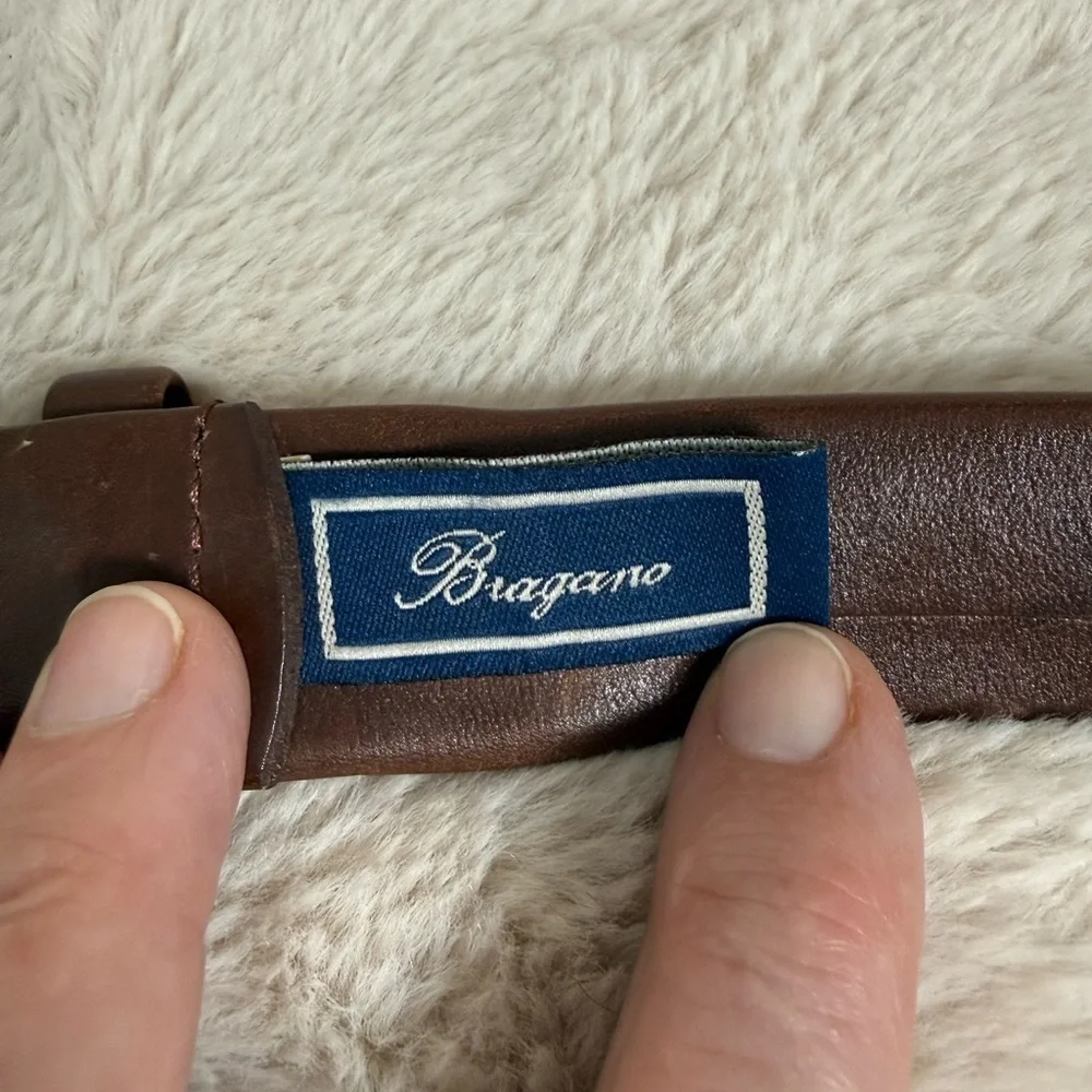 Bragano Chocolate Brown Leather Belt Woven Edge 48
